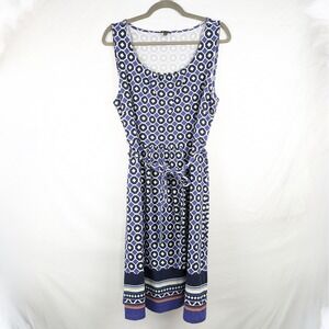 Talbots XL Sleeveless Midi Dress Geometric Print Belted Casual Summer